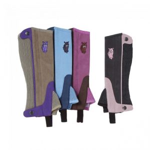 Childs Synthetic Luxury Suede Half Chaps with Embroidered Horsehead