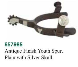 Antique Finish Youth Spur, Plain with Silver Skull