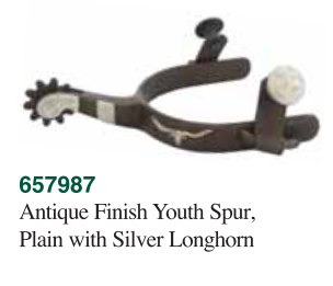 Antique Finish Youth Spur, Plain with Silver Longhorn